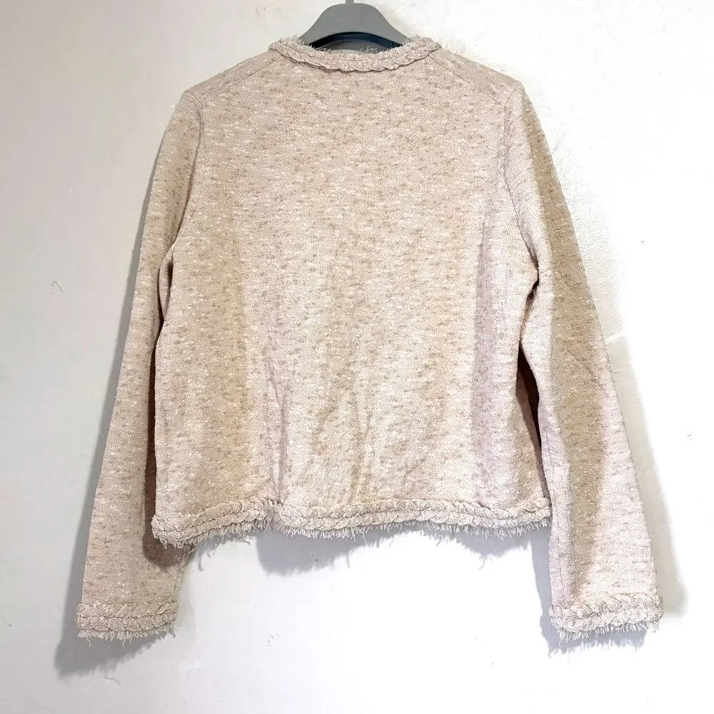 J.CREW Marled Fringe Trim Sweater Lady Cropped Jacket Size L